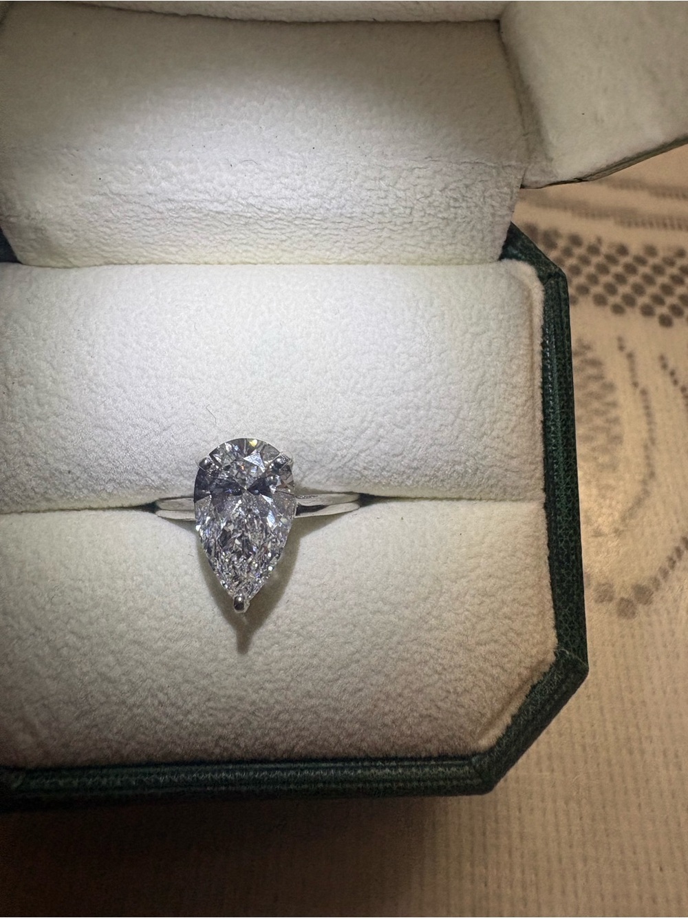 Large pear solitaire diamond lab grown ring